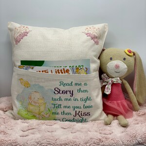 Bunny Reading Pillow | Pocket Pillow, Toddler Gift, Kid Gift, Reading Gift, Book Pillow, Baby Shower ,Story Books, Rabbit, Nursery Pillow