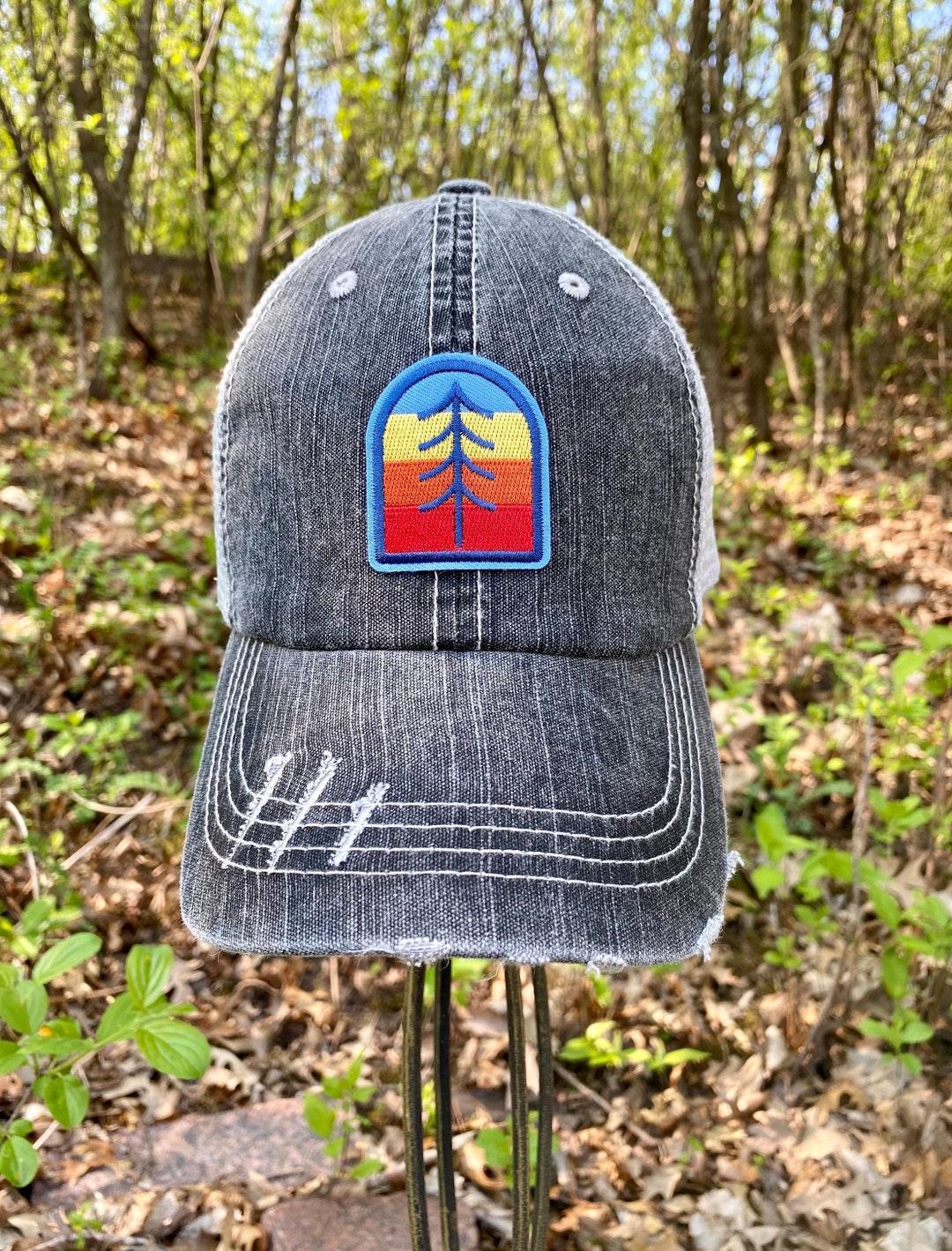Colorblock Tree Patch Trucker Hat - Distressed Outdoor Cap - Etsy
