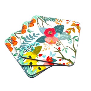 Coaster Set | Summer Bouquet Pretty  Flowers, Nature Patio Coasters Drink Coasters Beautiful Housewarming or Hostess Gift, Fluid Art