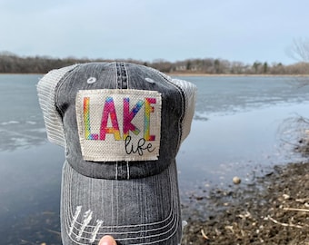 Lake Life Hat | Lake Hair Don't Care, Lake Hat, Cabin Hat, Distressed Hat, Trucker Hat, Trucker Cap, Baseball Cap, Cabin, Boat Hat