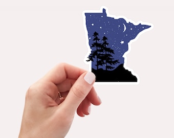 Minnesota Trees Moonlight Water Bottle sticker | Waterproof Sticker, Minnesota Laptop Decal, Minnesota Gift, Midwest sticker, Laptop sticker