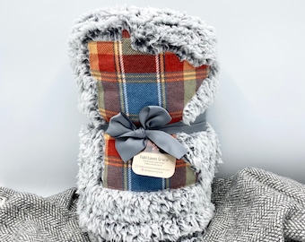 Rust and Blue Plaid Sherpa Blanket | Plaid, MN Blanket, Minnesota Blanket, Minnesota Pride, Cozy Minnesota Blanket, Minnesota MN Gifts Cabin