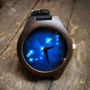 Constellation Watch, Starry Night Watch, Astrology Watch, Zodiac Watch, Unisex Wrist Watch, Wooden Watch, Special Engraved Personalized Gift