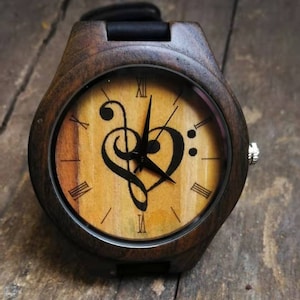 Music Watch, Music Notes Watch, Unisex, Men&#39;s and Women&#39;s Watch, Wood Wooden Watch, Personalized Birthday, Anniversary, Prom& Christmas Gift