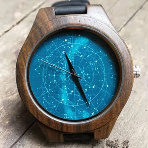 Constellation Watch, Starry Night Watch, Astrology Watch, Zodiac Watch, Unisex Men's Wrist Watch, Wooden Watch, Engraved Personalized Gift