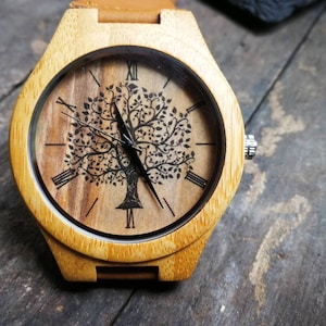 Tree of Life Watch, Tree Watch, Plant Watch, Unisex, Men&#39;s and Women&#39;s Wrist Watch, Wooden Watch, Engraved Personalized Father&#39;s Day Gift