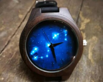 Constellation Watch, Starry Night Watch, Astrology Watch, Zodiac Watch, Unisex Wrist Watch, Wooden Watch, Special Engraved Personalized Gift