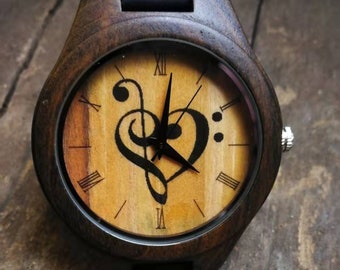 Music Watch, Music Notes Watch, Unisex, Men's and Women's Watch, Wood Wooden Watch, Personalized Birthday, Anniversary, Prom& Christmas Gift