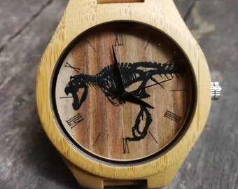 Tyrannosaur Watch, Dinosaur Skeleton Watch, Wild Animal, Unisex Men's & Women's Wrist Watch, Wood Watch, Engraved Personalized Special Gift