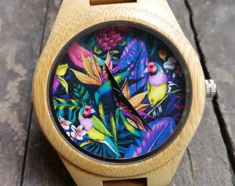 Classic Flower Watch, Retro Floral, Flower Watch, Unisex Men's and Women's Wrist Watch, Wooden Watch, Engraved Personalized Birthday Gift