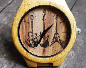Vintage Guitar Watch, Classic Guitar Watch, Musician Watch, Unisex, Men's & Women's Wrist Watch, Wooden Watch, Engraved Personalized Gift