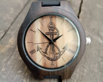 Pirate Anchor Watch, Pirate Watch, Anchor Watch, Ship Watch, Unisex, Men's & Women's Wrist Watch, Wooden Watch, Engraved Personalized Watch
