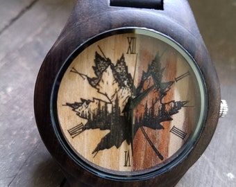 Maple Leaf Watch, Leaf Watch, Canadian Emblem Watch, Instagram Style, Unisex Wrist Watch, Wooden Watch, Engraved Personalized Special Gift
