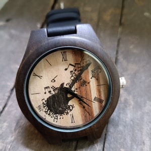 Musician Gift, Guitar Watch, Guitar Lover Watch, Unisex Wrist Watch, Wooden Watch, Engraved Personalized Christmas Anniversary&Birthday Gift