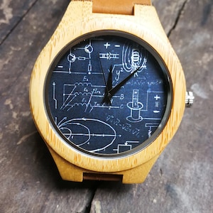Math Formula Watch, Formula Watch, Math Watch, Science Watch, Unisex Men&#39;s and Women&#39;s Wrist Watch, Wooden Watch, Engraved Personalized Gift