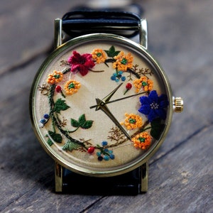 Unisex, Men’s and Women’s Wrist Watch, Embroidery Effect Floral Watch, Natural Plant Watch, Personalized Christmas, Birthday, New Job Watch