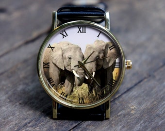 Elephant Watch,  I Love You for Ever, Elephant Cuddle Watch, Unisex, Men’s and Women’s Watch, Cute Animal Watch, Engraved Personalized Watch