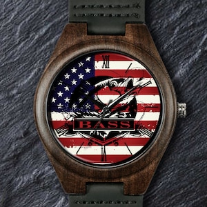 American Flag Watch, Fish Lover, Fish Watch, Unisex, Men&#39;s and Women&#39;s Watch, ideal for Birthday, Anniversary, Prom, Retirement & Christmas