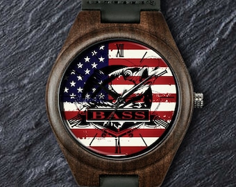 American Flag Watch, Fish Lover, Fish Watch, Unisex, Men's and Women's Watch, ideal for Birthday, Anniversary, Prom, Retirement & Christmas