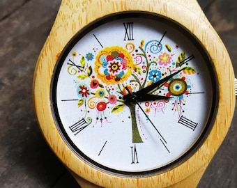 Tree of Life Watch, Tree Watch, Plant Watch, Unisex, Men's and Women's Wrist Watch, Wooden Watch, Engraved Personalized Gift for Birthday