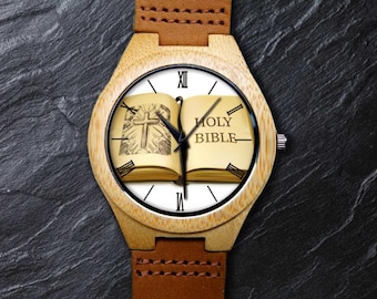 Christelijk horloge, bijbelhorloge, bijbelhorloge, paashorloge, uniseks, heren- en damespolshorloge, houten horloge, gegraveerd gepersonaliseerd horloge