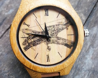 North American P-51 Mustang Fighter Watch, Airplane Watch, Unisex, Men's and Women's Wrist Watch, Wooden Watch, Engraved Personalized Watch