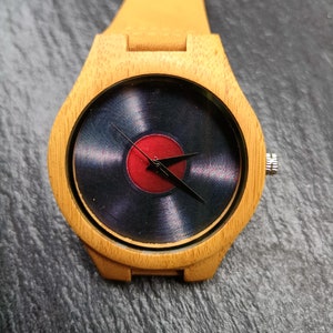 Vintage Record Watch, Music, Rock n Roll Watch, Unisex, Men&#39;s and Women&#39;s Watch, Wood, Wooden Watch, Personalized Christmas, Birthday Gift