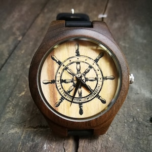 Pirate Compass Watch, Pirate Watch, Anchor Watch, Ship Watch, Unisex, Men&#39;s & Women&#39;s Wrist Watch, Wooden Watch, Engraved Personalized Watch