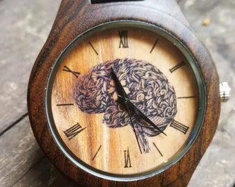 Spooky Brain Watch, Brainy Watch, Halloween Watch, Unisex, Men's /Women's Wrist Watch, Wooden Watch, Engraved Personalized Gift 4 Valentine