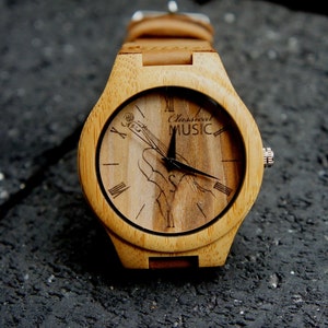 Musician Gift, Vintage Violin Watch, Classic Music Watch, Unisex Wrist Watch Wooden Watch Personalized Gift 4 Birthday Anniversary Christmas