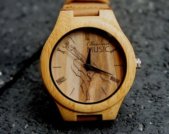 Musician Gift, Vintage Violin Watch, Classic Music Watch, Unisex Wrist Watch Wooden Watch Personalized Gift 4 Birthday Anniversary Christmas