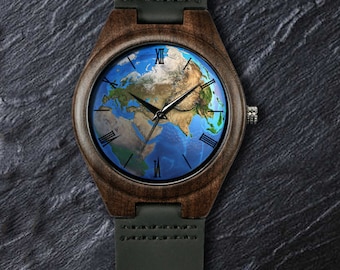 World Map Watch, Ocean Map Watch, Map Watch, Unisex, Men's & Women's Wrist Watch, Wooden Watch, Engraved Personalized Birthday / Easter Gift