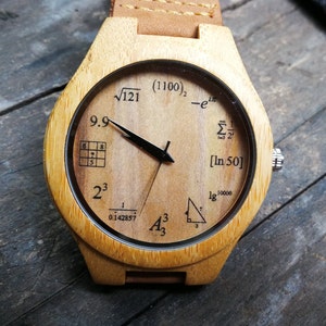 Math Formula Watch, Formula Watch, Math Watch, Unisex Men&#39;s and Women&#39;s Watch, Wood, Wooden Watch, Personalized Christmas and Birthday Gift