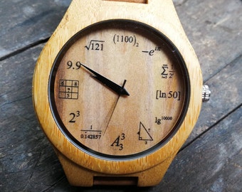 Math Formula Watch, Formula Watch, Math Watch, Unisex Men's and Women's Watch, Wood, Wooden Watch, Personalized Christmas and Birthday Gift