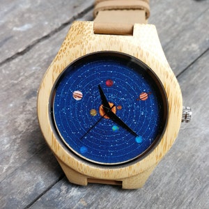 The Solar System, Eight Planets Watch, Unisex Men&#39;s and Women&#39;s Wrist Watch, Wooden Watch, Engraved Personalized Christmas, Birthday Gift