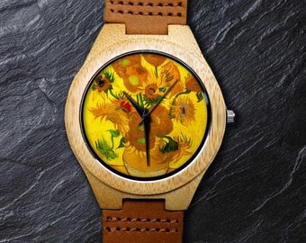 Sunflowers Watch, Vincent van Gogh, Classic Painting Watch, Unisex, Men's & Women's Wrist Watch, Wooden Watch, Engraved Personalized Gift