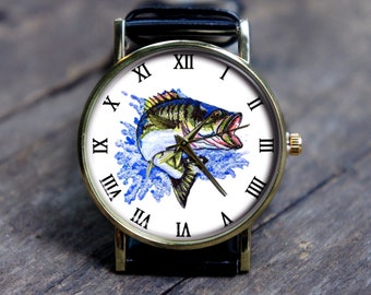 Montre Fish Lover, Montre Fish Bass, Montre-bracelet unisexe, Homme et Femme, Cadeau personnalisé, Noël, Anniversaire, Anniversaire, Nouvel emploi, Bal