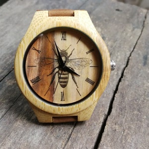 Insect Bee Watch, Bee Lover, Unisex, Men&#39;s, Women&#39;s Watch, Wooden Watch, Engraved Personalized Gift for Father&#39;s Day, Birthday, Anniversary