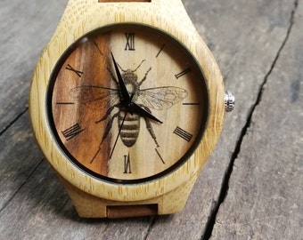 Insekten Bienen Uhr, Bienen Liebhaber, Unisex, Herren, Damen Uhr, Holzuhr, graviertes personalisiertes Geschenk für Vatertag, Geburtstag, Jahrestag