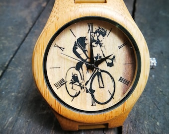 Tour de France Watch, Cyclist Watch, Sport Cycling Watch, Unisex/ Men's Wrist Watch, Wood Watch, Engraved Personalized Gift for Father's Day