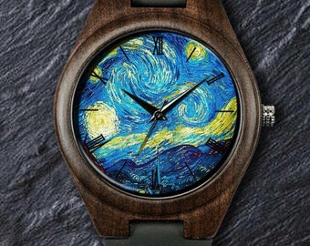 Classic Van Gogh's paint, Starry Night Watch, Unisex, Men's and Women's Watch, Wood, Wooden Watch, Personalized Christmas and Birthday Gift