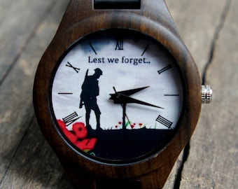 Lest We Forget, Remembrance Day Watch, Unisex Wrist Watch, Wooden Watch, Personalized Gift for Birthday, Anniversary, Company and Christmas