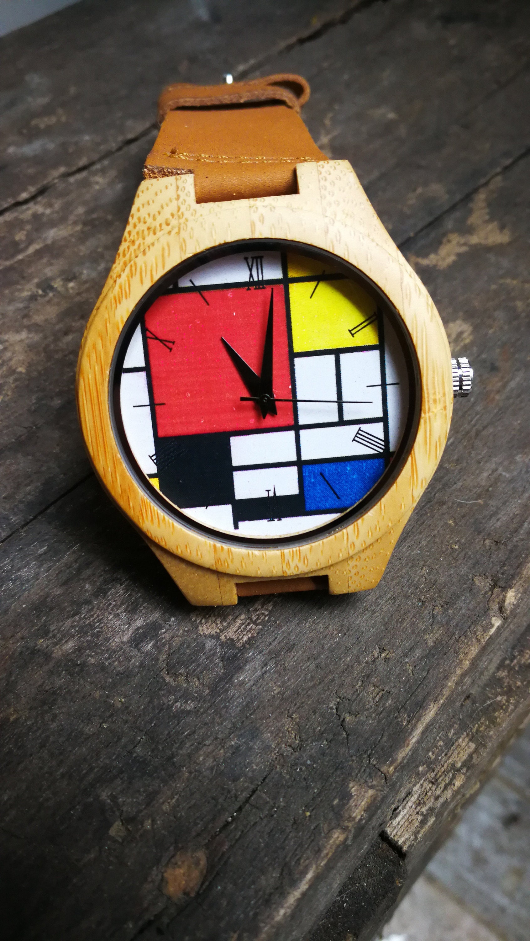 Piet Mondrian, Red Blue Yellow Watch, Composition Classic Painting Watch, Unisex Watch, Wooden Watch, Personalized Christmas & Birthday Gift