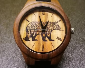 Bear Watch, Bear Forest Watch, Trees of Bear Watch, Instagram Style, Unisex Wrist Watch, Wooden Watch, Engraved Personalized Special Gift