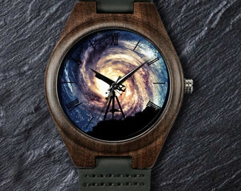 Astrology Watch, Space Watch, Milky Way galaxy, Nebula Arm Constellation Watch, Unisex Wrist Watch, Wooden Watch, Engraved Personalized Gift