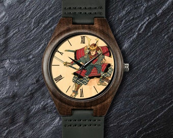 Samurai Watch, Japanese Sword Watch, Traditional Oriental Watch, Unisex, Men’s & Women’s Wrist Watch, Wood Watch, Engraved Personalized Gift