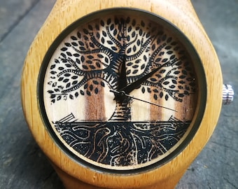 Tree of Life Watch, Tree Watch, Plant Watch, Unisex, Men's and Women's Wrist Watch, Wooden Watch, Engraved Personalized Gift for Birthdays