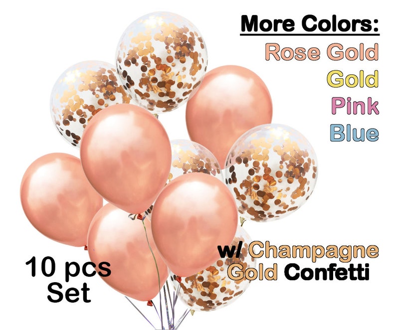 10pcs Birthday Balloons Latex Balloons Rose Gold Confetti Balloons Birthday Party Decor 11 Confetti Balloons Bachelorette Balloons