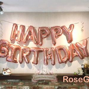 Happy Birthday Balloon Banner, Happy Birthday Party Balloon Set, Rose Gold Birthday Party Decor Set, Birthday Party Decorations