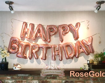 Happy Birthday Balloon Banner, Happy Birthday Party Balloon Set, Rose Gold Birthday Party Decor Set, Birthday Party Decorations